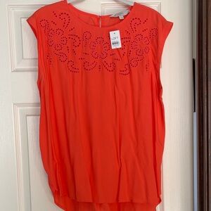 LOFT Vibrant Orange Cap Sleeve Blouse